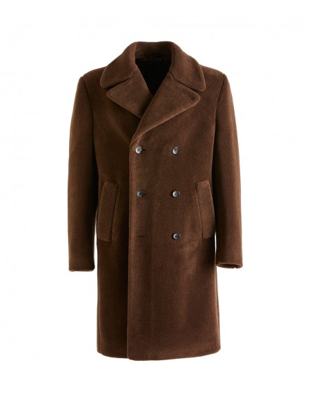 Brown coat in wool in a cashmere and silk blend