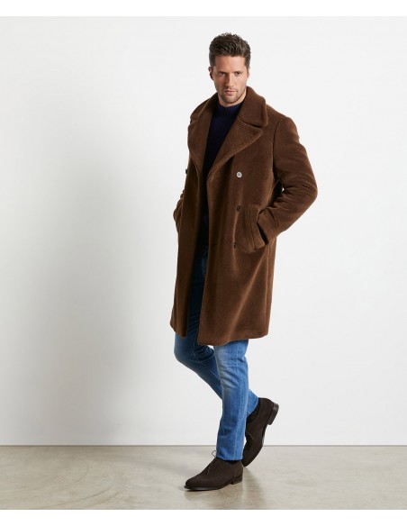 Brown coat in wool in a cashmere and silk blend