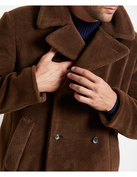 Brown coat in wool in a cashmere and silk blend