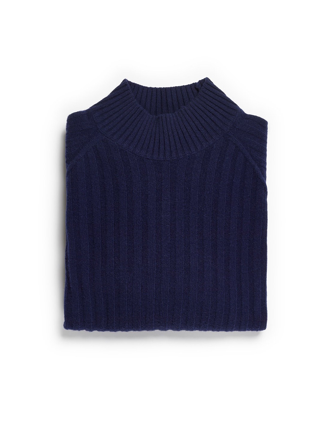 Navy blue wool silk sweater, with stand-up collar