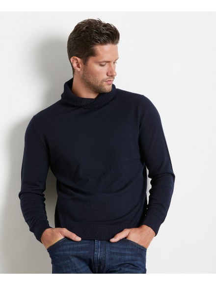 Navy blue wool sweater with shawl collar 2