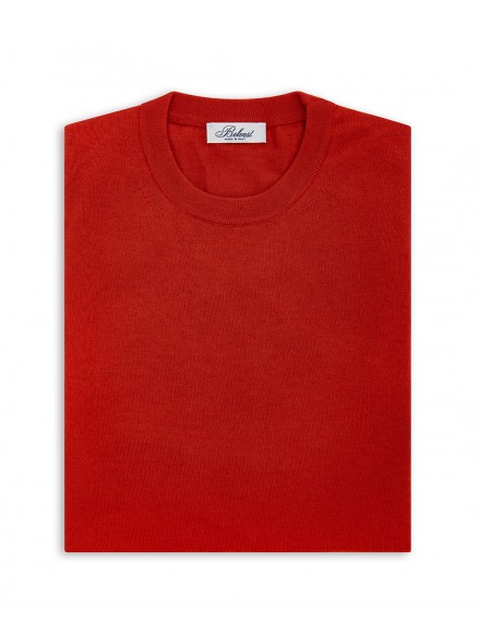Clay-colored crew neck sweater in cotton and cashmere