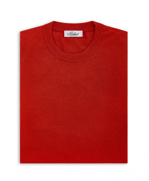 Clay-colored crew neck sweater in cotton and cashmere