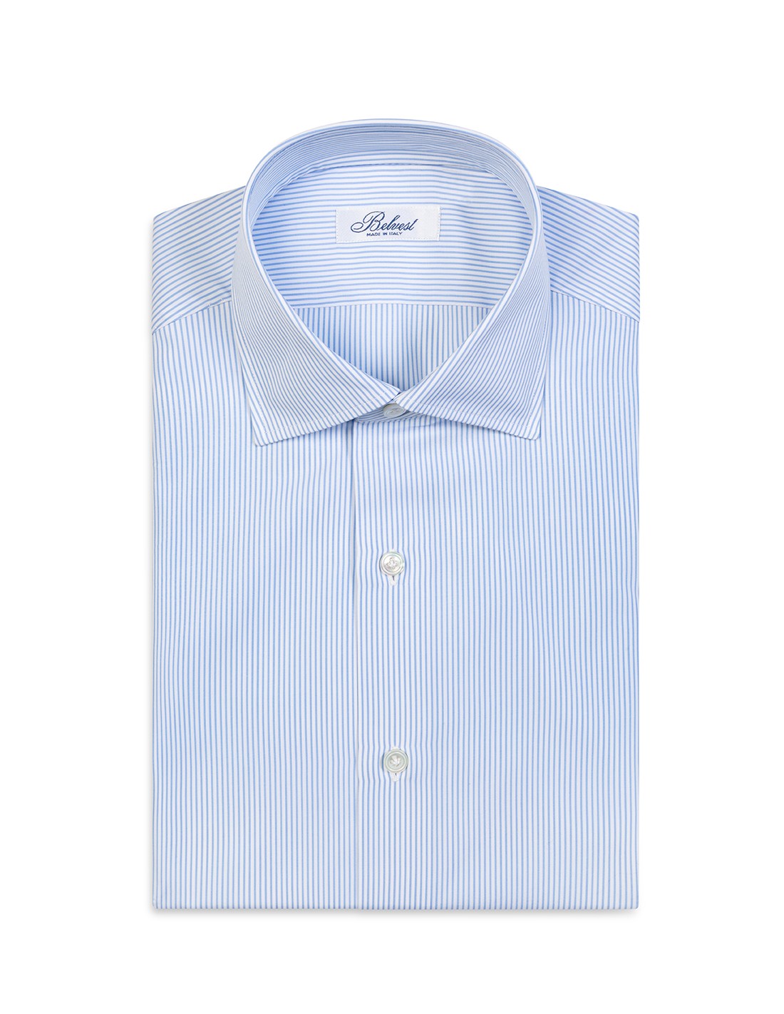 White and light blue striped pure cotton shirt | Belvest