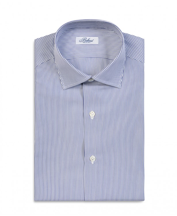 Camicia bianca con righe blu in puro...