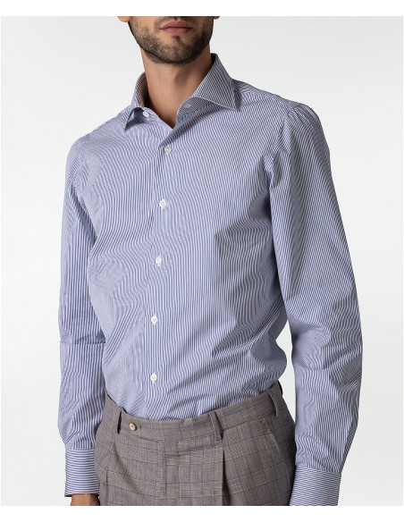 Camicia bianca con righe blu in puro cotone Belvest