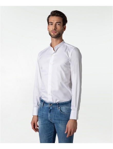 White pure cotton shirt with mandarin collar 2