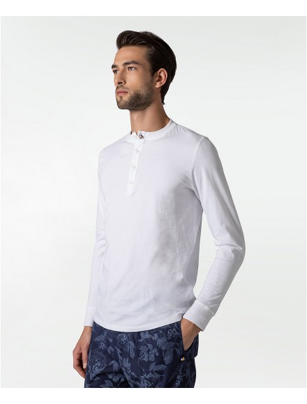 White cotton henley spring t-shirt 2
