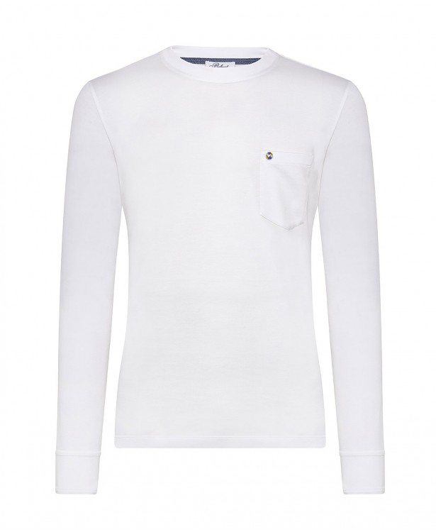 White cotton crew-neck sporty t-shirt