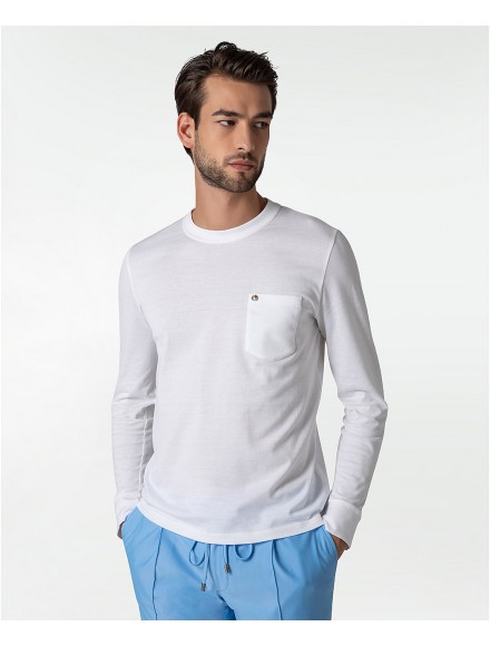 T-shirt sportiva girocollo bianca in cotone 2