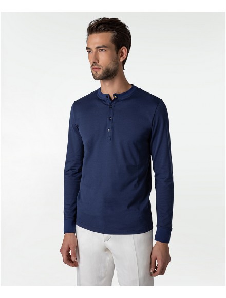 Blue cotton henley summer t-shirt 2
