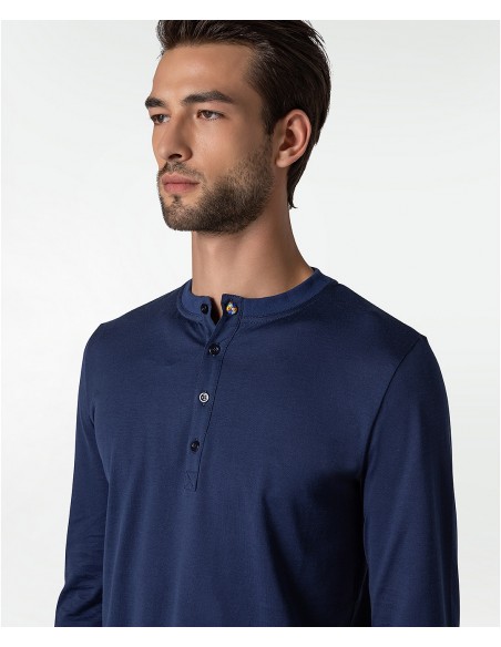 Blue cotton henley T-shirt | Belvest