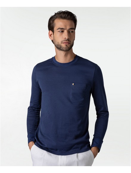 T-shirt primaverile girocollo blu in cotone 2