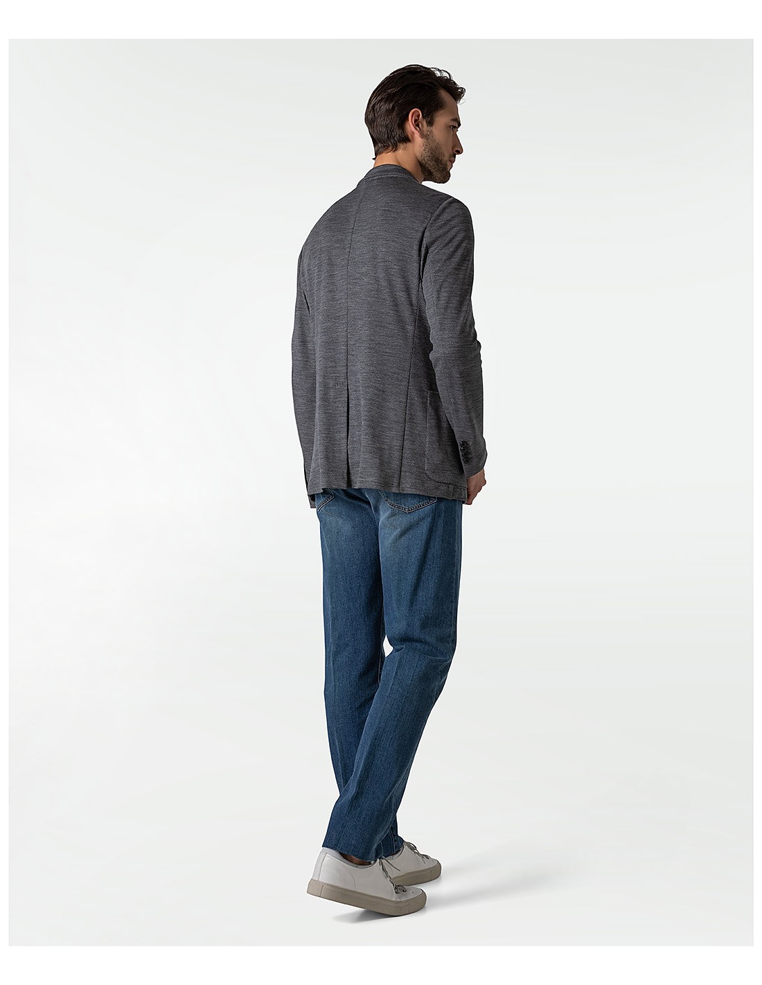 Giacca primaverile jersey grigia in lana Super 120s Giacca primaverile jersey grigia in lana Super 120s