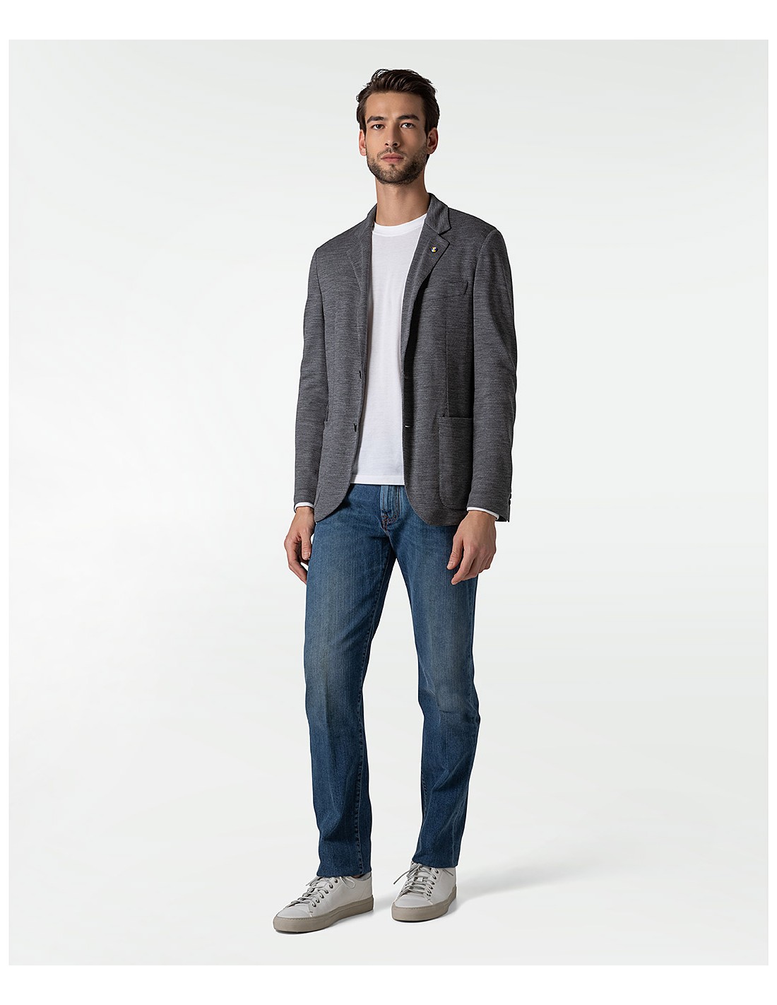 Giacca primaverile jersey grigia in lana Super 120s Giacca primaverile jersey grigia in lana Super 120s