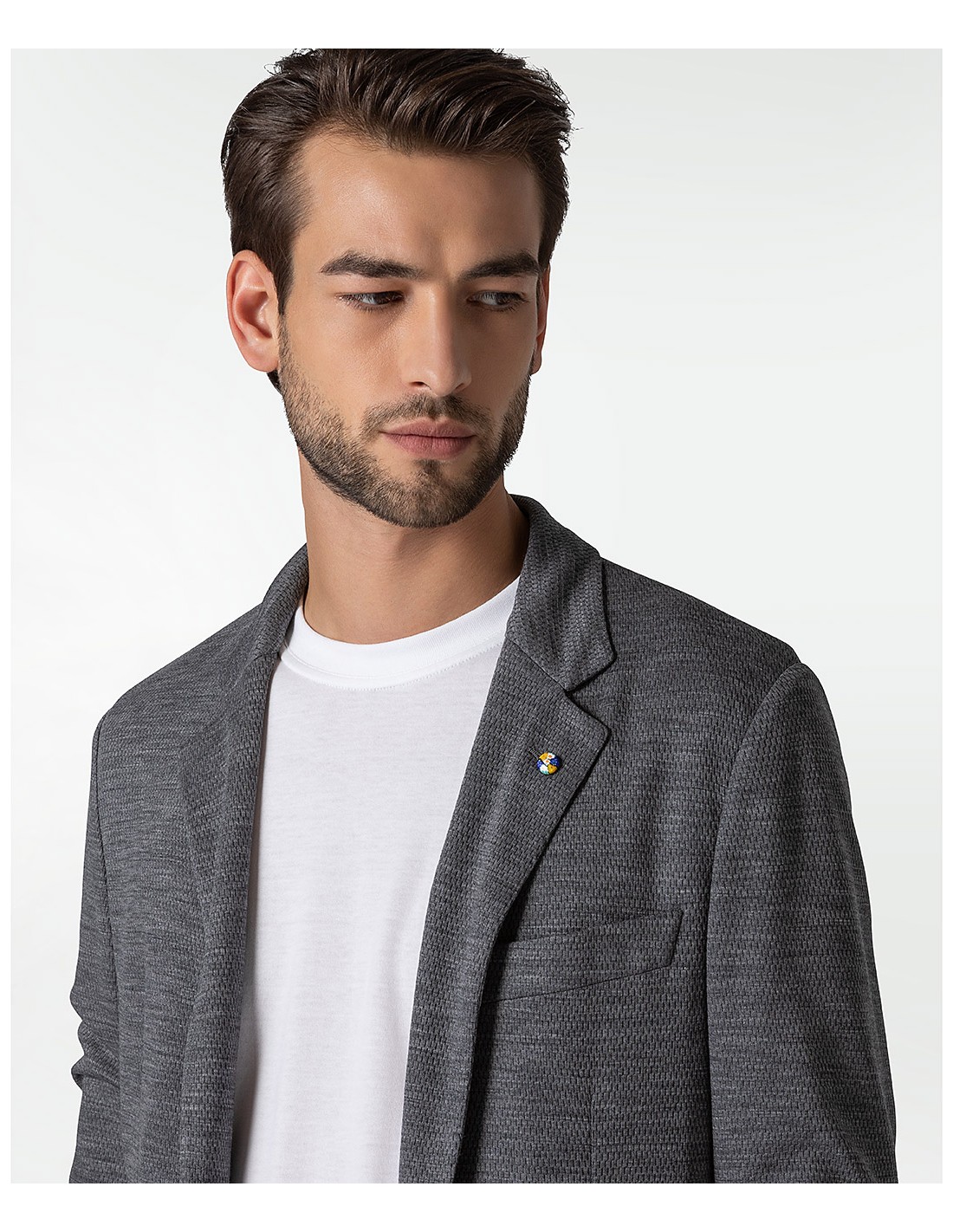 Giacca primaverile jersey grigia in lana Super 120s Giacca primaverile jersey grigia in lana Super 120s