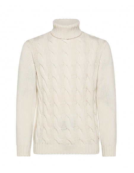 farvestof session alene Men's white cashmere turtleneck sweater | Belvest