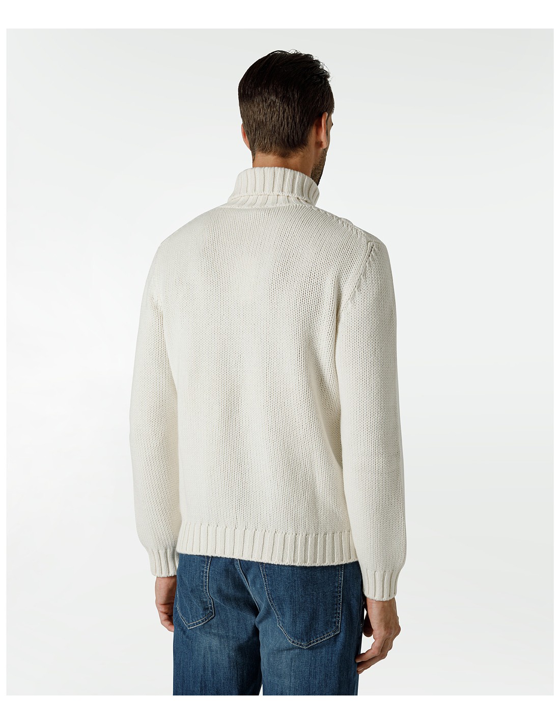 White turtleneck sweater in cashmere with braided pattern White turtleneck sweater in cashmere with braided pattern
