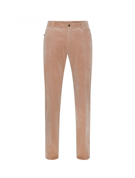 Pantaloni color salmone in velluto millerighe