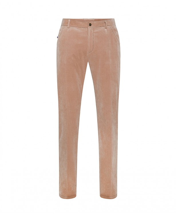 Pantaloni color salmone in velluto millerighe