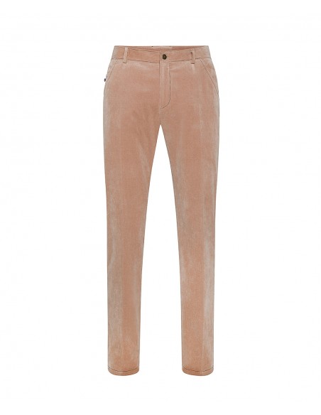 Pantaloni color salmone in velluto millerighe