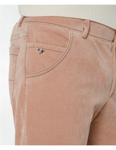 Pantaloni color salmone in velluto millerighe