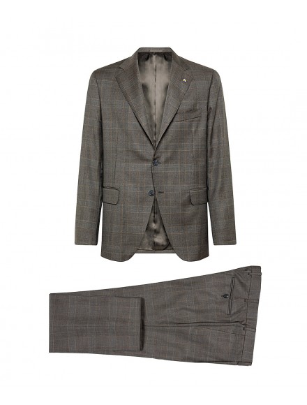 Brown Prince of Wales check suit in super 110s wool