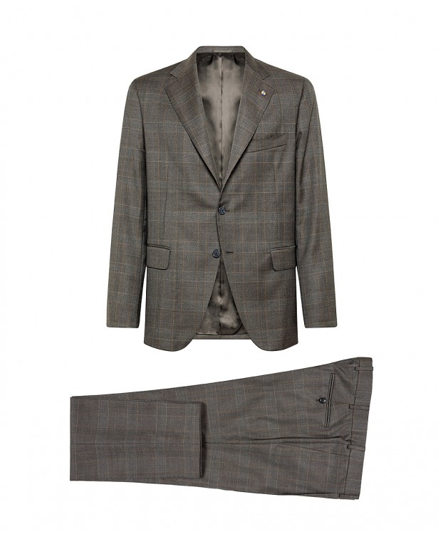 Brown Prince of Wales check suit in super 110s wool