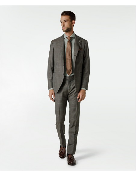 Brown Prince of Wales check suit in super 110s wool
