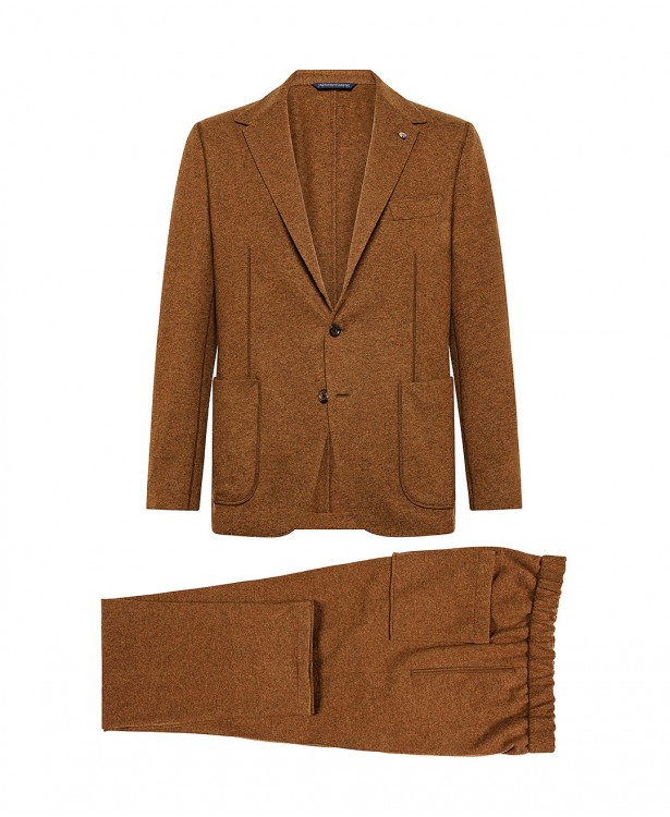 Abito jersey color tabacco in lana e...