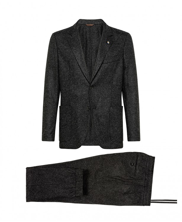 Dark gray jersey suit in wool and polyamide