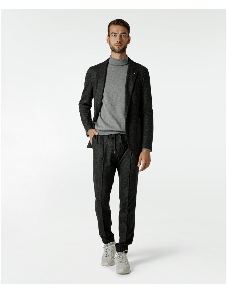 Dark gray jersey suit in wool and polyamide