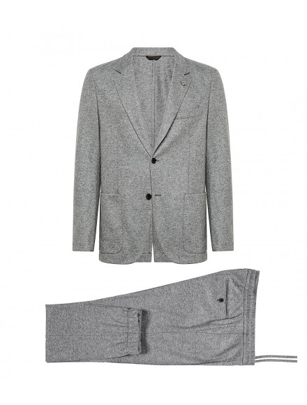 Light gray jersey suit in wool and polyamide