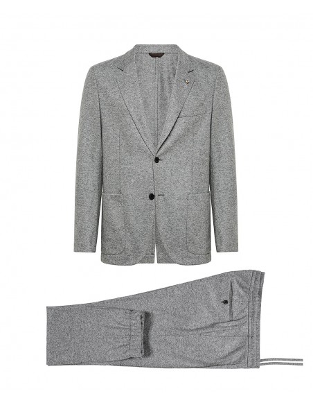 Light gray jersey suit in wool and polyamide