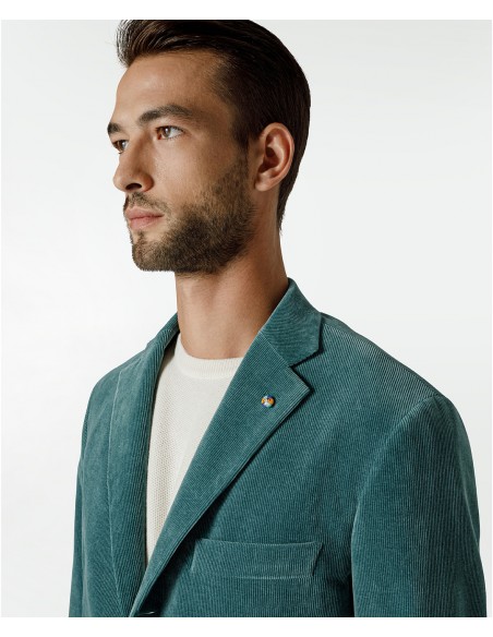 Bottle green jacket in velvet, cotton, viscose and elastane
