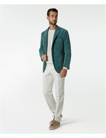 Bottle green jacket in velvet, cotton, viscose and elastane