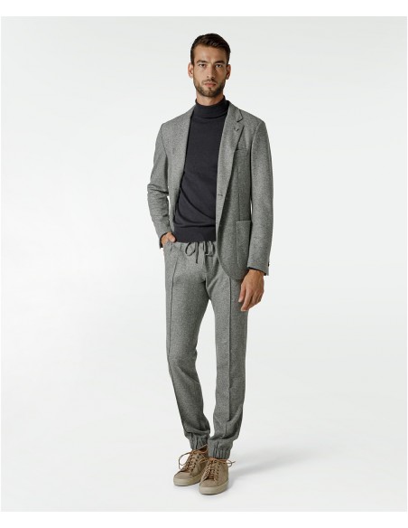 Light gray jersey suit in wool and polyamide
