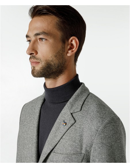 Light gray jersey suit in wool and polyamide