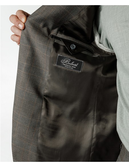 Brown Prince of Wales check suit in super 110s wool