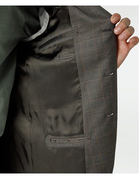 Brown Prince of Wales check suit in super 110s wool