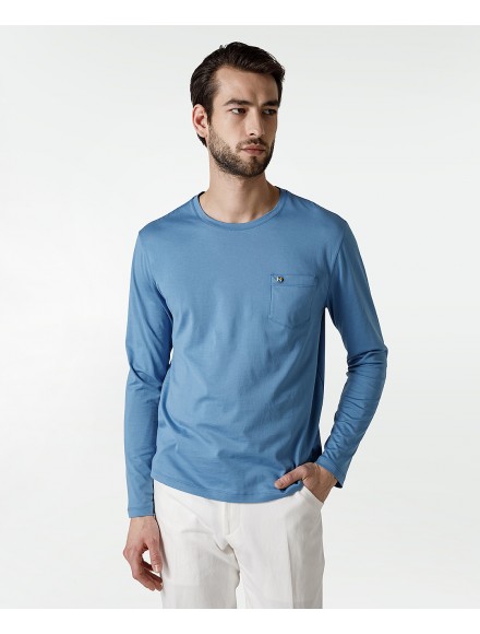 T-shirt girocollo in cotone azzurra 2