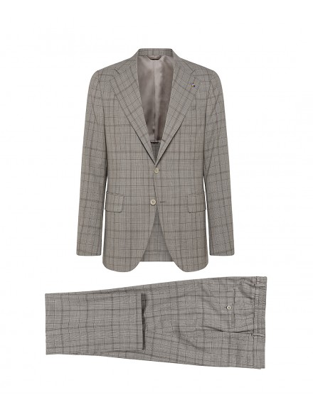 Abito sfodertato in lana con motivo Principe di Galles beige