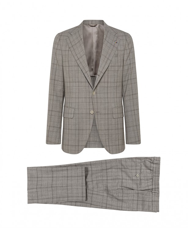 Abito sfodertato in lana con motivo Principe di Galles beige