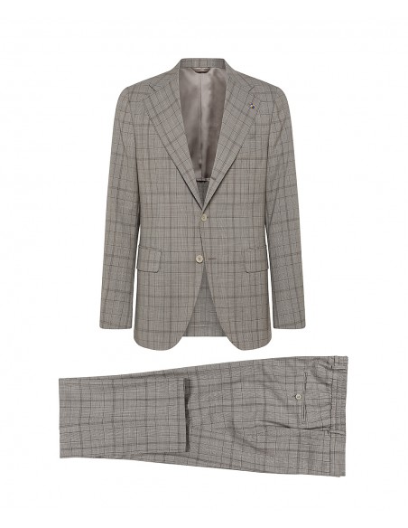 Unlined suit with beige Prince of Wales motif in pure wool