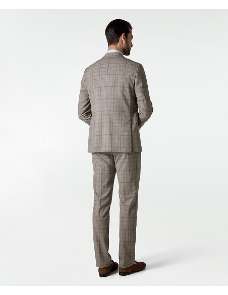 Unlined suit with beige Prince of Wales motif in pure wool