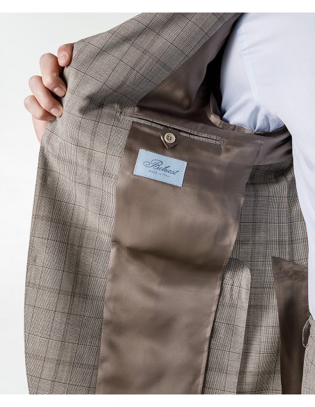Unlined suit with beige Prince of Wales motif in pure wool