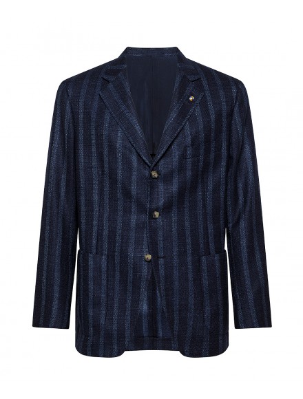 Blue wool and silk pinstripe jacket
