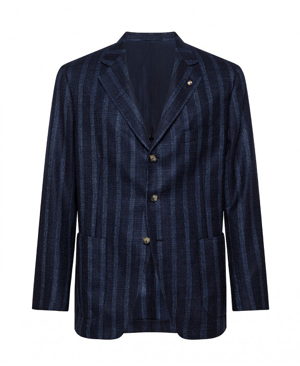 Blue wool and silk pinstripe jacket