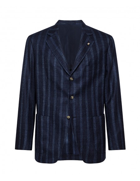 Blue wool and silk pinstripe jacket