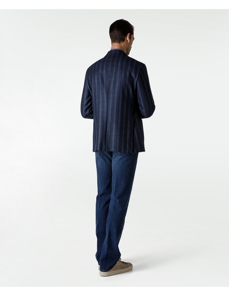 Blue wool and silk pinstripe jacket